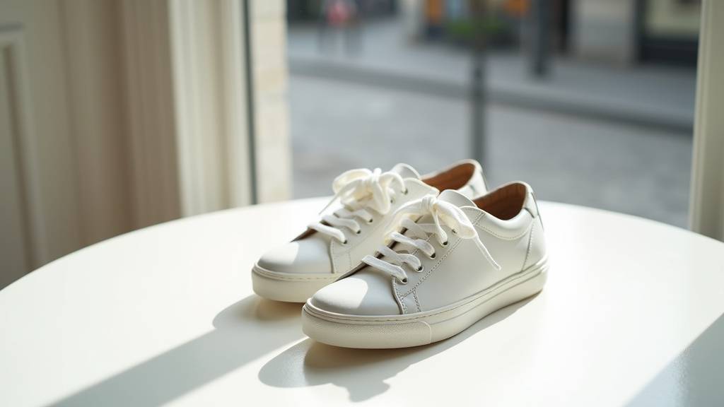 Baskets blanches en cuir, design minimaliste