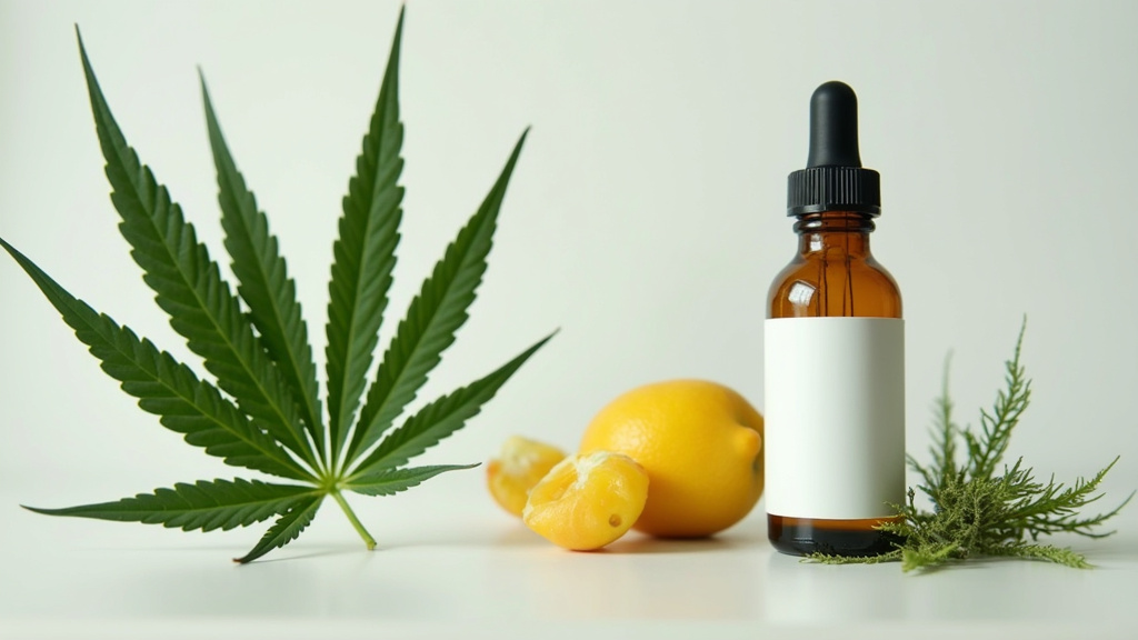 Illustration de la plante de chanvre et des différentes formes de produits au CBD