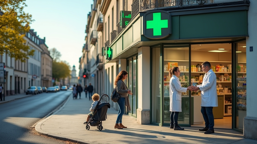 Pharmacien consultant avec un patient dans une pharmacie moderne