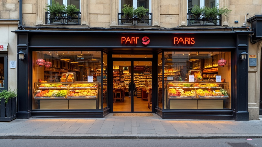 Étagères remplies de produits asiatiques variés dans un magasin Paris Store