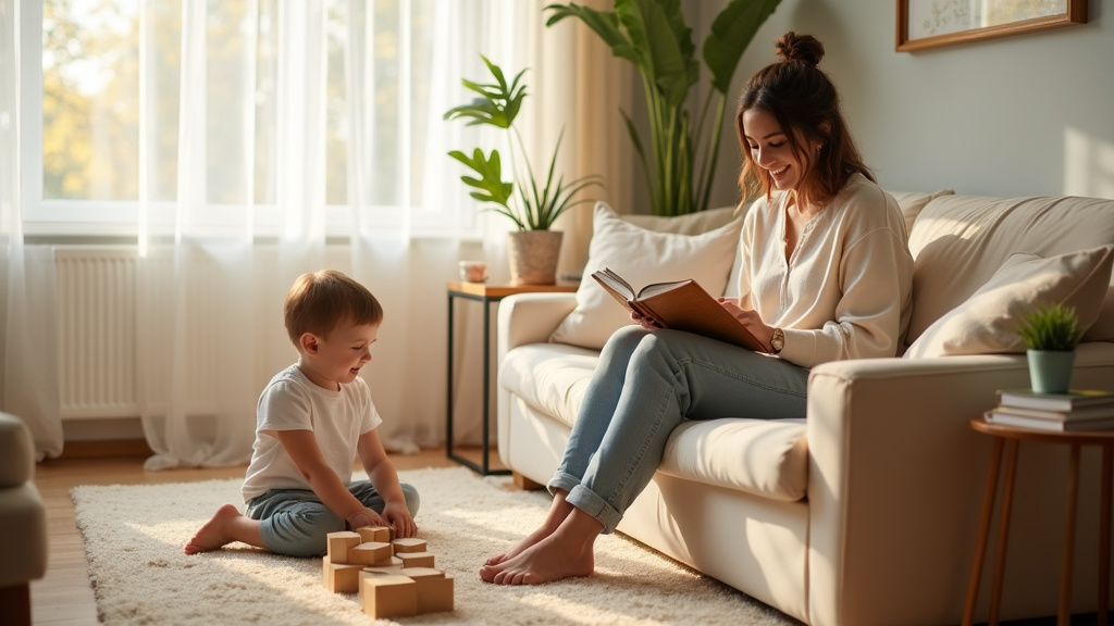 Routine beauté matinale d'une maman active