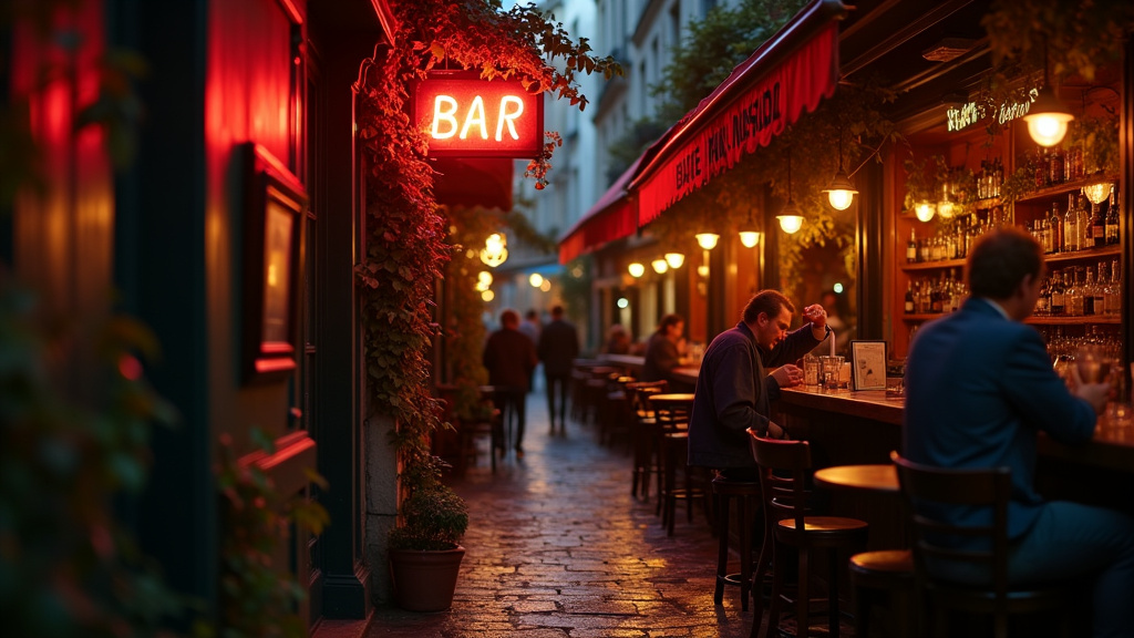 Cocktail artistique dans un bar parisien élégant avec décorations végétales