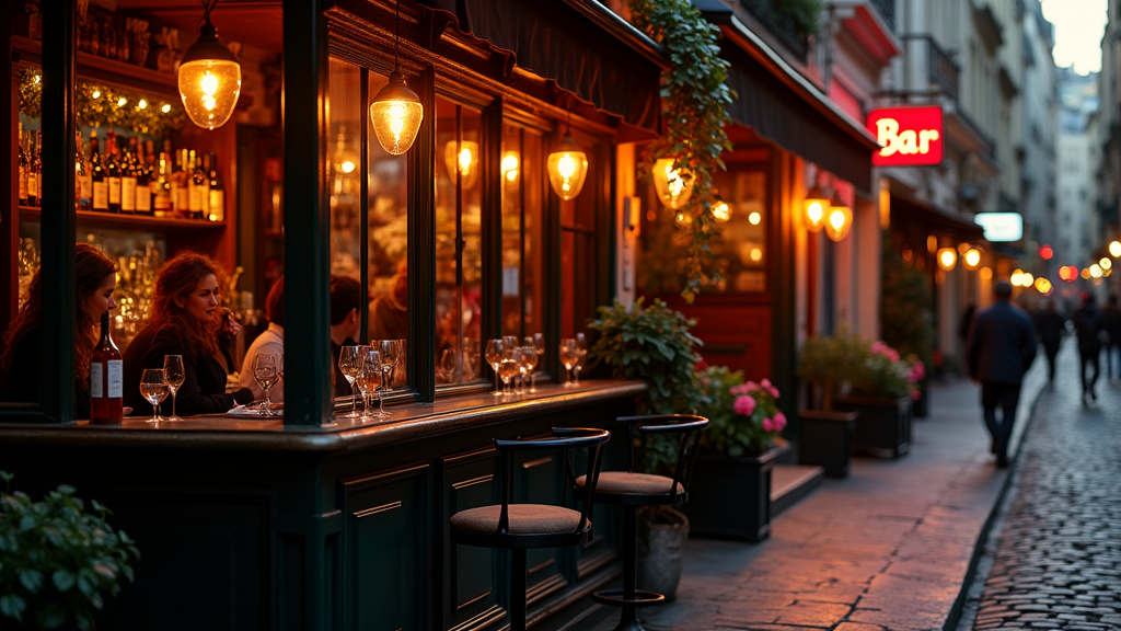 Intérieur d'un bar insolite parisien avec mobilier vintage et décoration originale