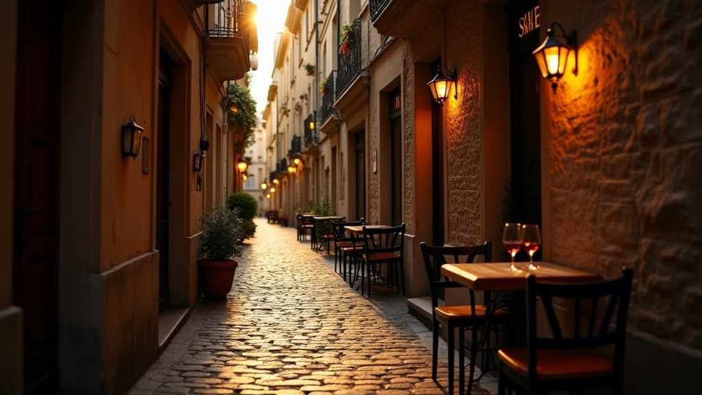 Ambiance chaleureuse d'un bar parisien avec éclairage tamisé et clients discutant autour de verres