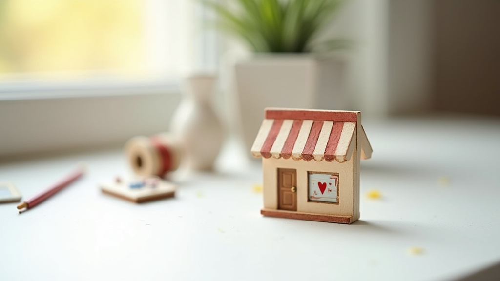 Personne utilisant un ordinateur portable pour gérer sa boutique Etsy, avec des objets faits main en arrière-plan.